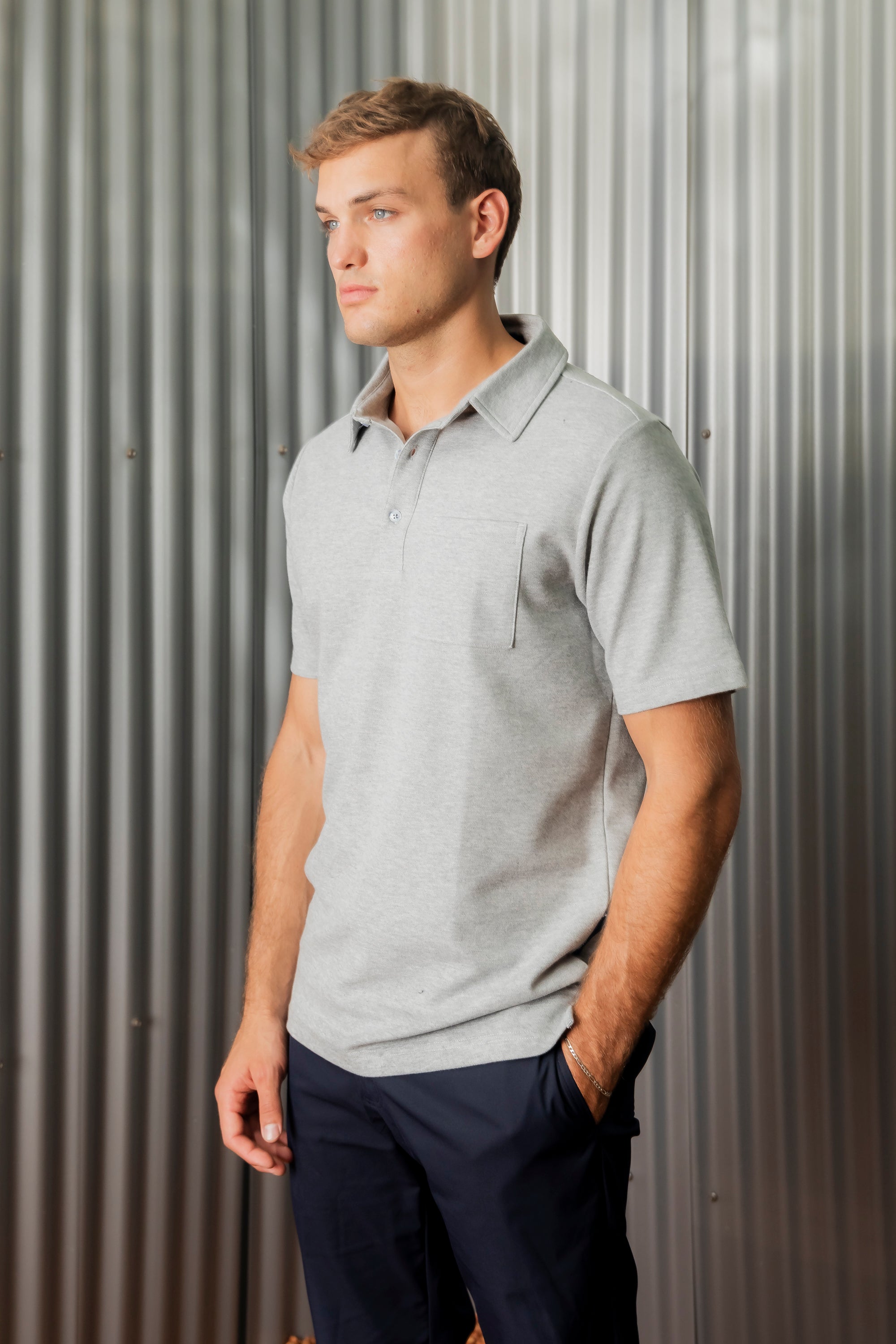 3 BUTTON POCKET POLO - MARLE GREY image 2