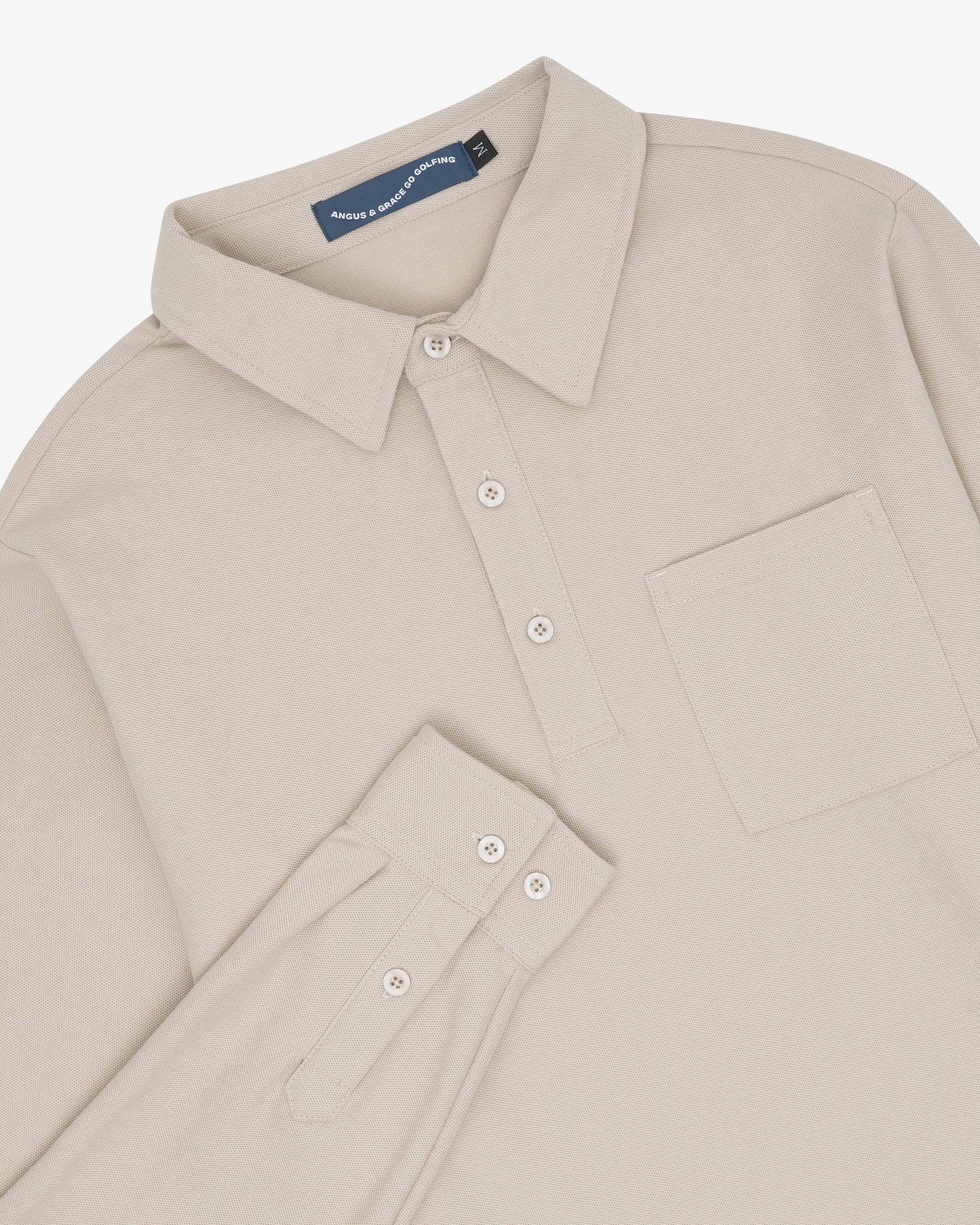 3 BUTTON LONG SLEEVE POCKET POLO - BEIGE image 1