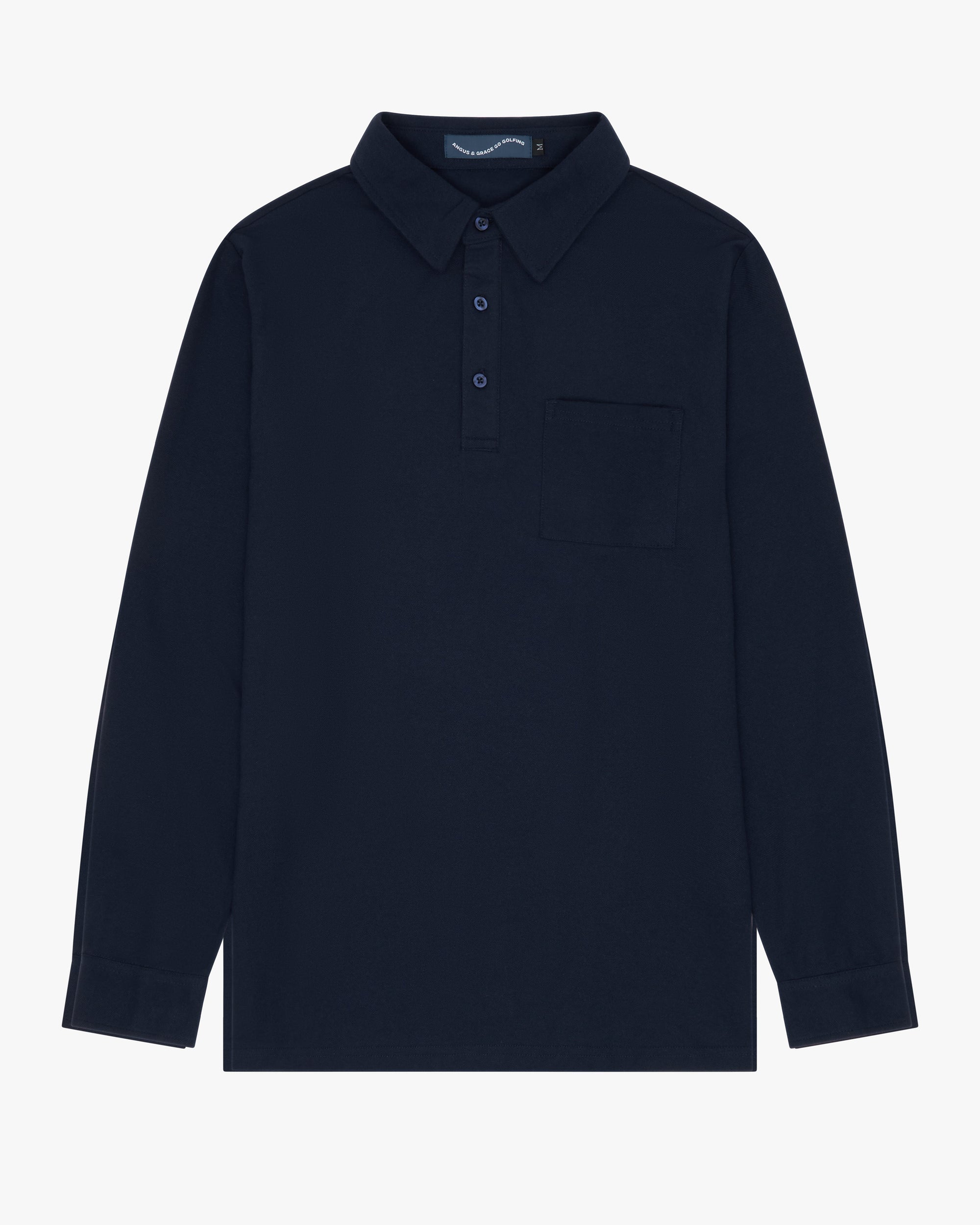 3 BUTTON LONG SLEEVE POCKET POLO - NAVY image 0