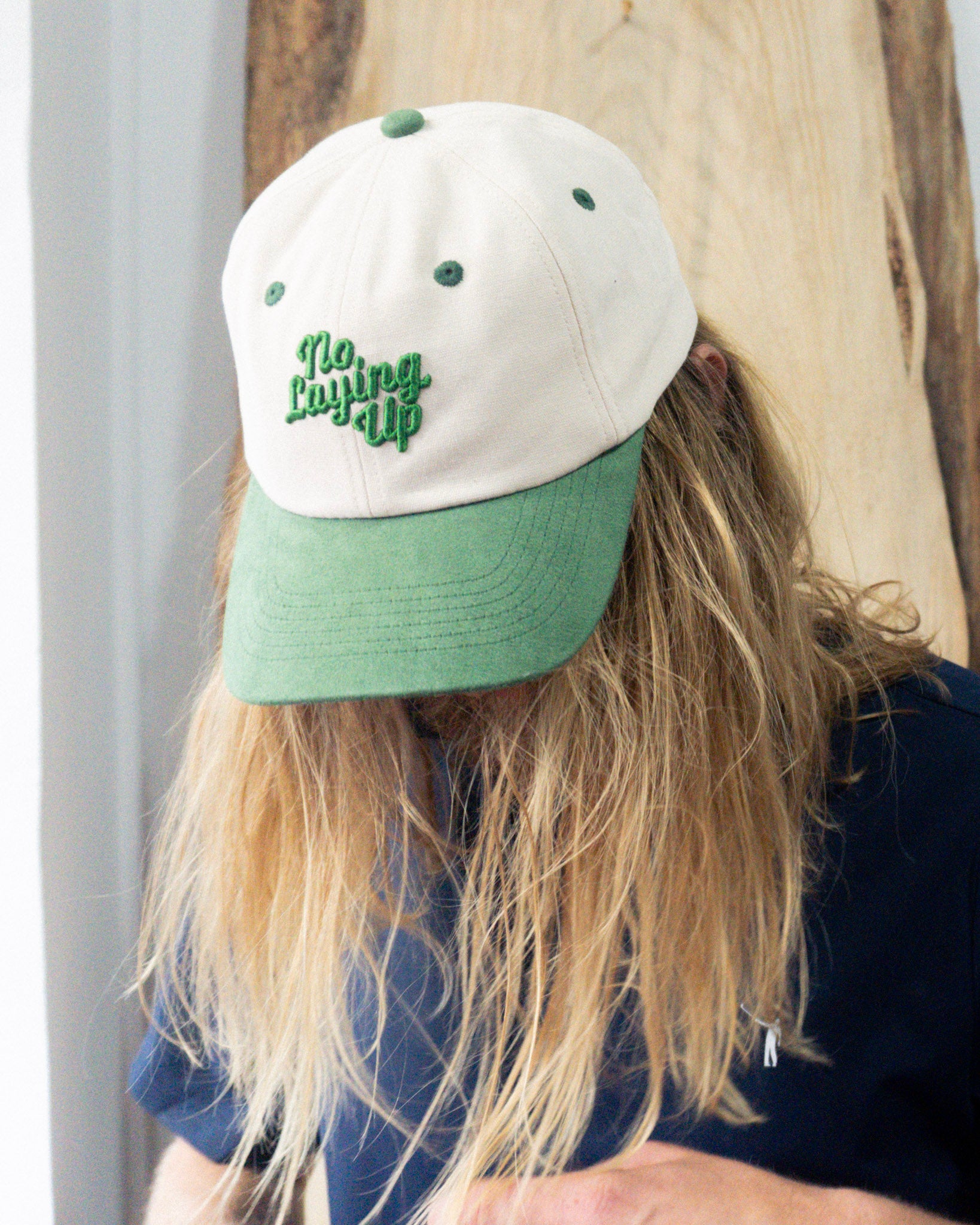 NO LAYING UP BASEBALL CAP  - CREAM + GREEN image 1