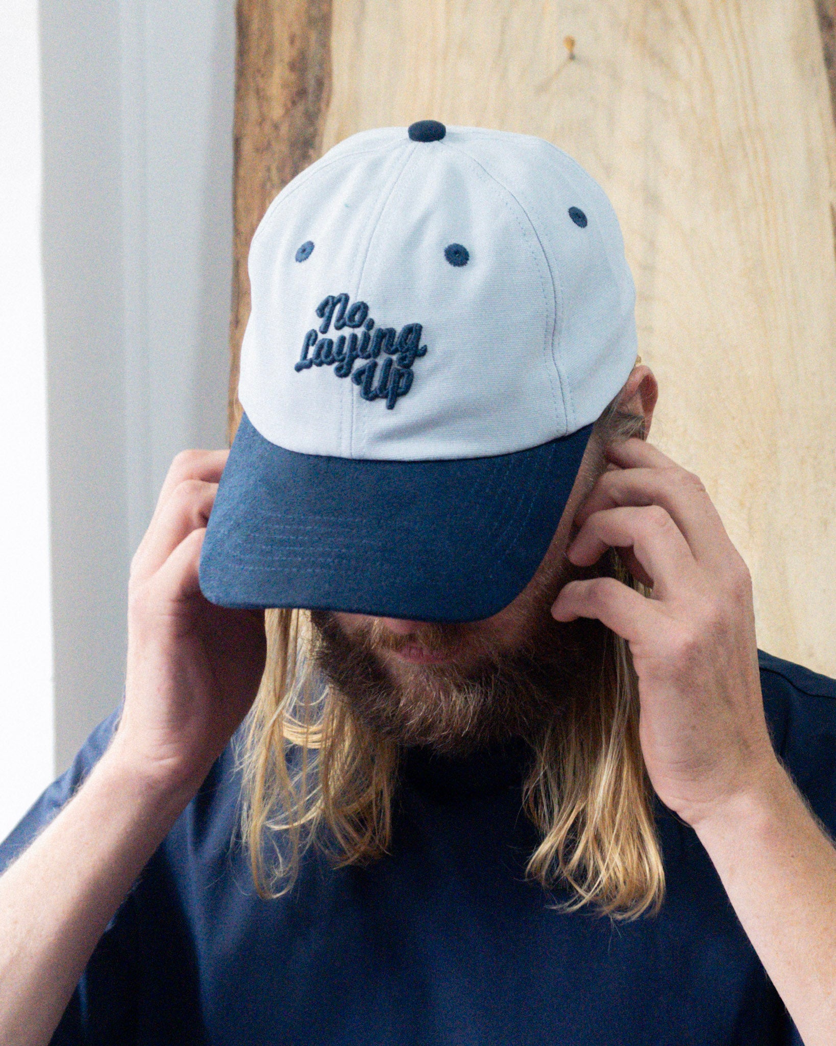 NO LAYING UP BASEBALL CAP  - LIGHT BLUE + NAVY image 1