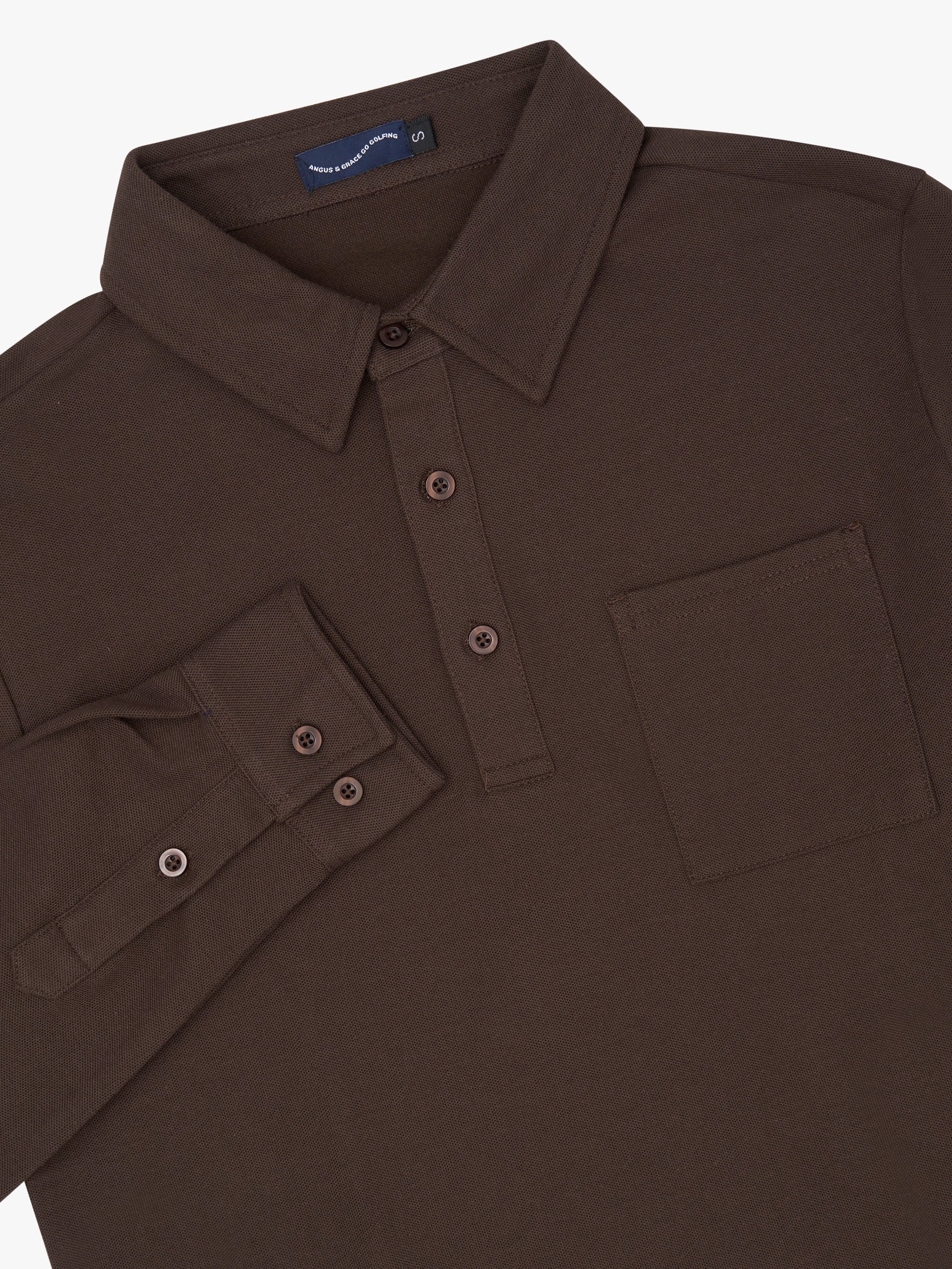 3 BUTTON LONG SLEEVE POCKET POLO - CHOCOLATE image 1
