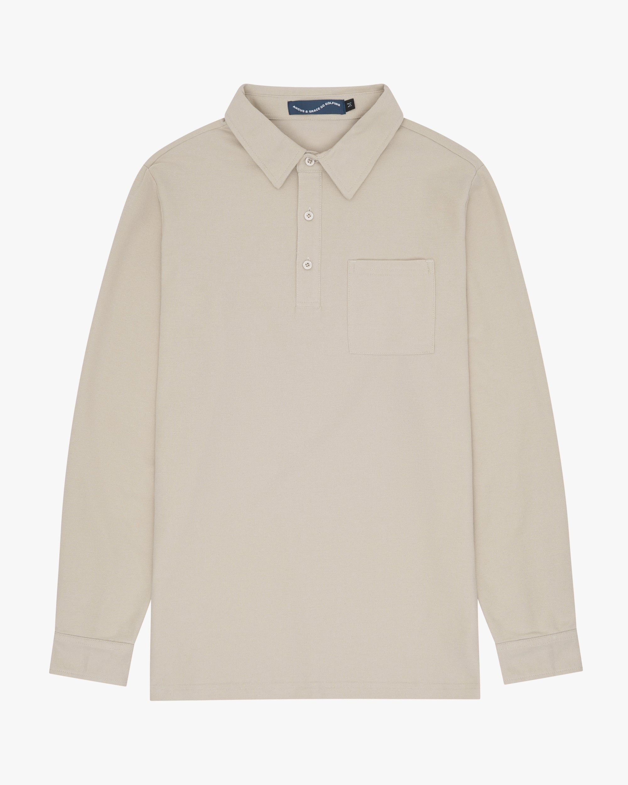 3 BUTTON LONG SLEEVE POCKET POLO - BEIGE image 0