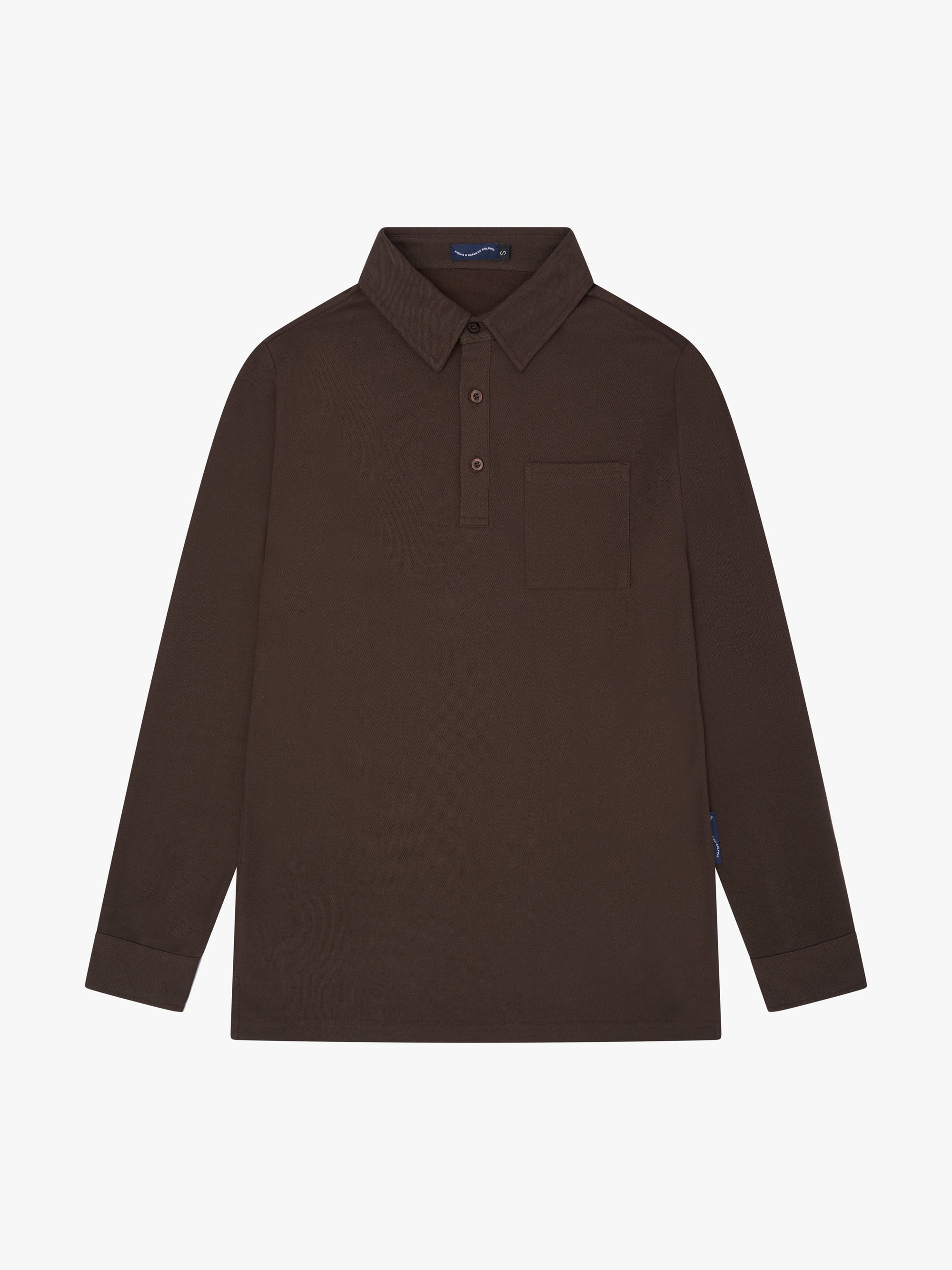 3 BUTTON LONG SLEEVE POCKET POLO - CHOCOLATE image 0